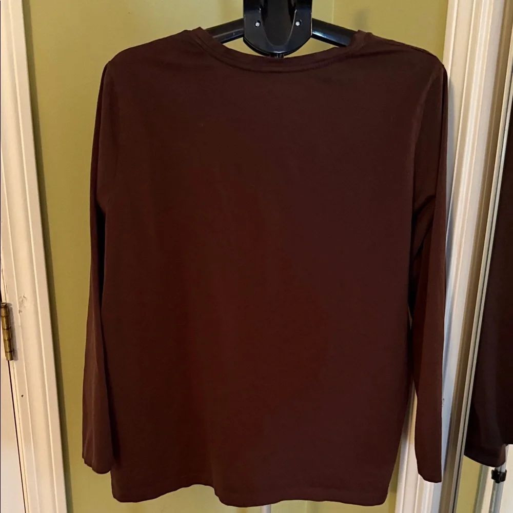 Lands' End Rich Brown Long Sleeve V-Neck Top - Picture 2 of 4